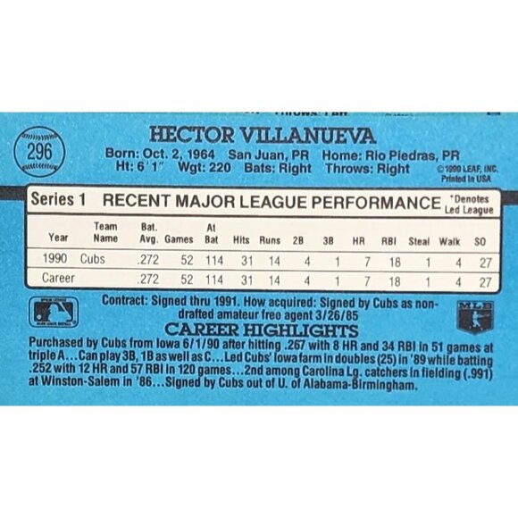 1990 Leaf Inc. Cubs Collectible Vintage Series 1 Trading Card Bundle - Picture 10 of 10